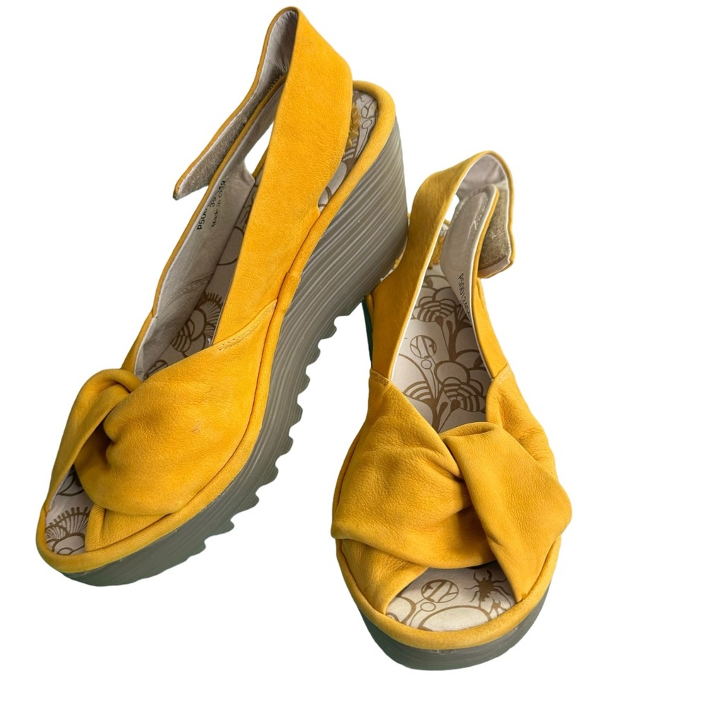 Fly London Yakin Slingback Leather Open Toe Wedge Sandal